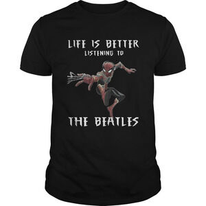 Spider Man Life Is Better Listening To The Beatles Shirt